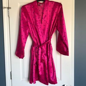 Pink and navy polka dot silky robe
